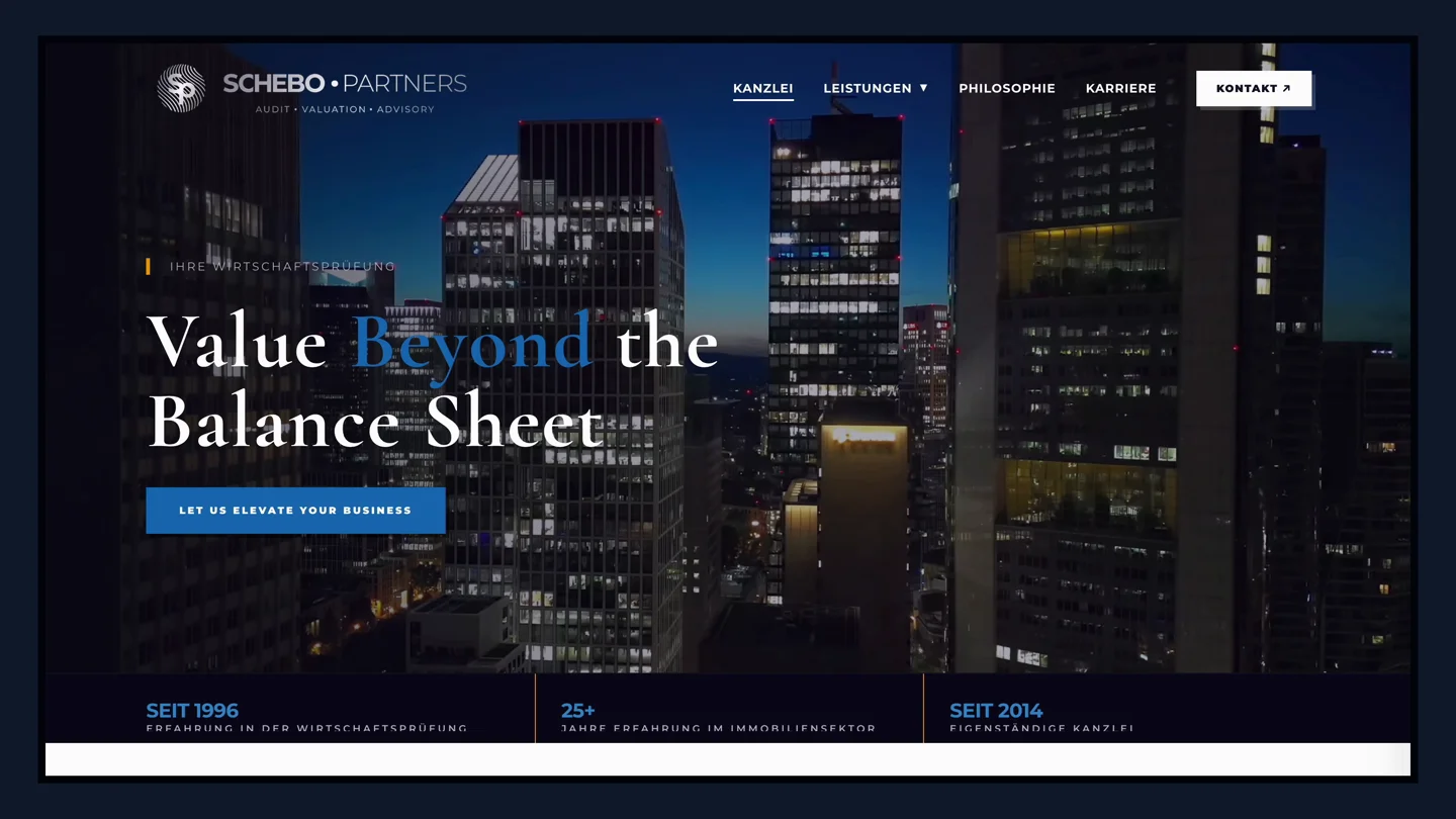 Hero der Website von Schebo Partners